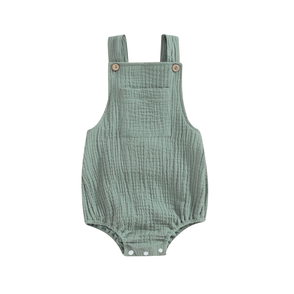 Baby Cotton Linen Suspender Overalls, Solid Color Sleeveless Romper