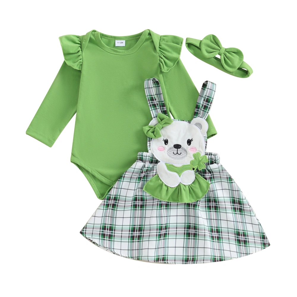 Girl Irish Festival Long Sleeve Romper Bear Overall Dress Headband