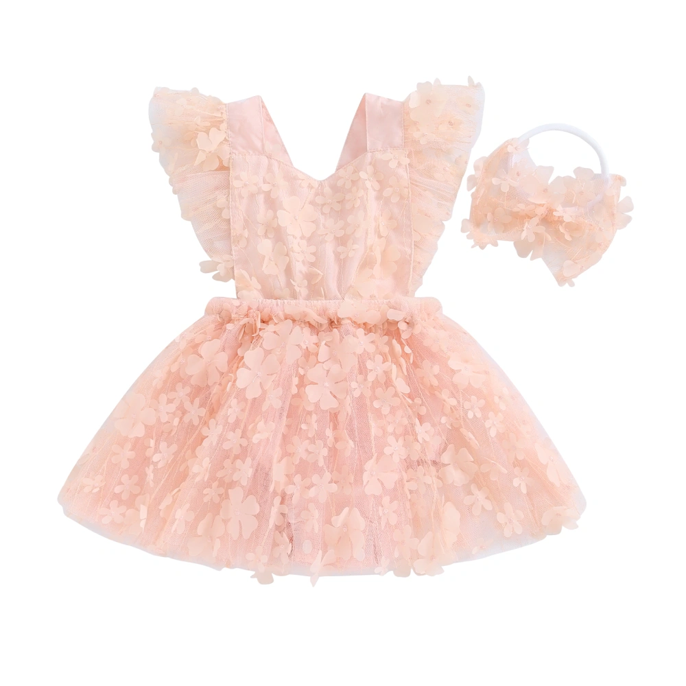 Baby Rompers Dress 3D Flower Fly Sleeve Bodysuits with Headband