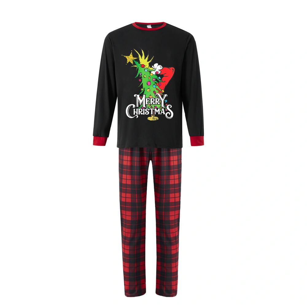 Christmas Green Monster Print Long Sleeve Tops Plaid Pants Sleepwear