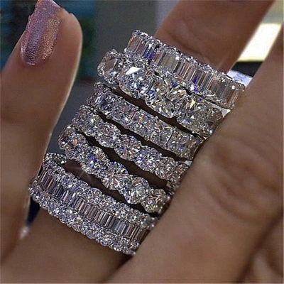 Eternity Luxury Promise Ring 925 Sterling Silver Diamond Engagement Wedding Band Rings for Women Finger Party Jewelry Anniversary Gift