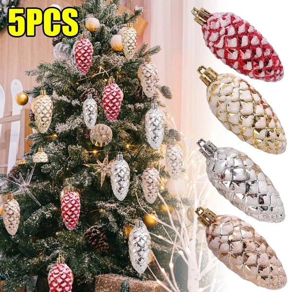 5Pcs/set Pinecone Shape Christmas Balls for Xmas Tree Hanging Ornaments Christmas New Year Home Decor