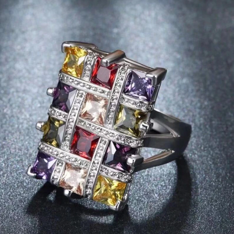 Fashion Woman Jewelry 925 Sterling Silver Gemstone Tanzanite Ruby Topaz Peridot Ring Size 6 7 8 9 10 11 12