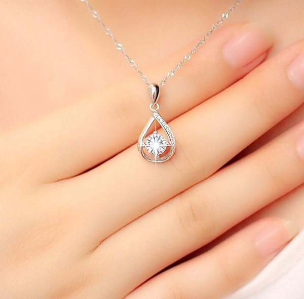 Fashion Jewelry Natural Gemstone Birthstone Round zircon 925 Sterling Silver Princess Wedding Necklace Pendant Gift