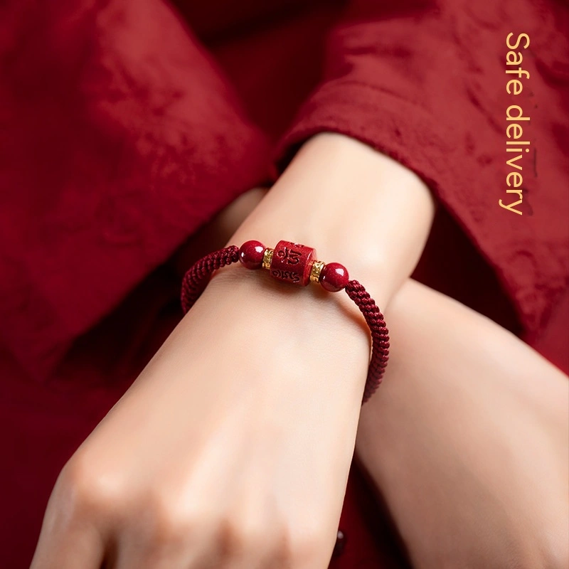 Couple Hand-woven Rough Stone Cinnabar Six-character Mantra Bracelet