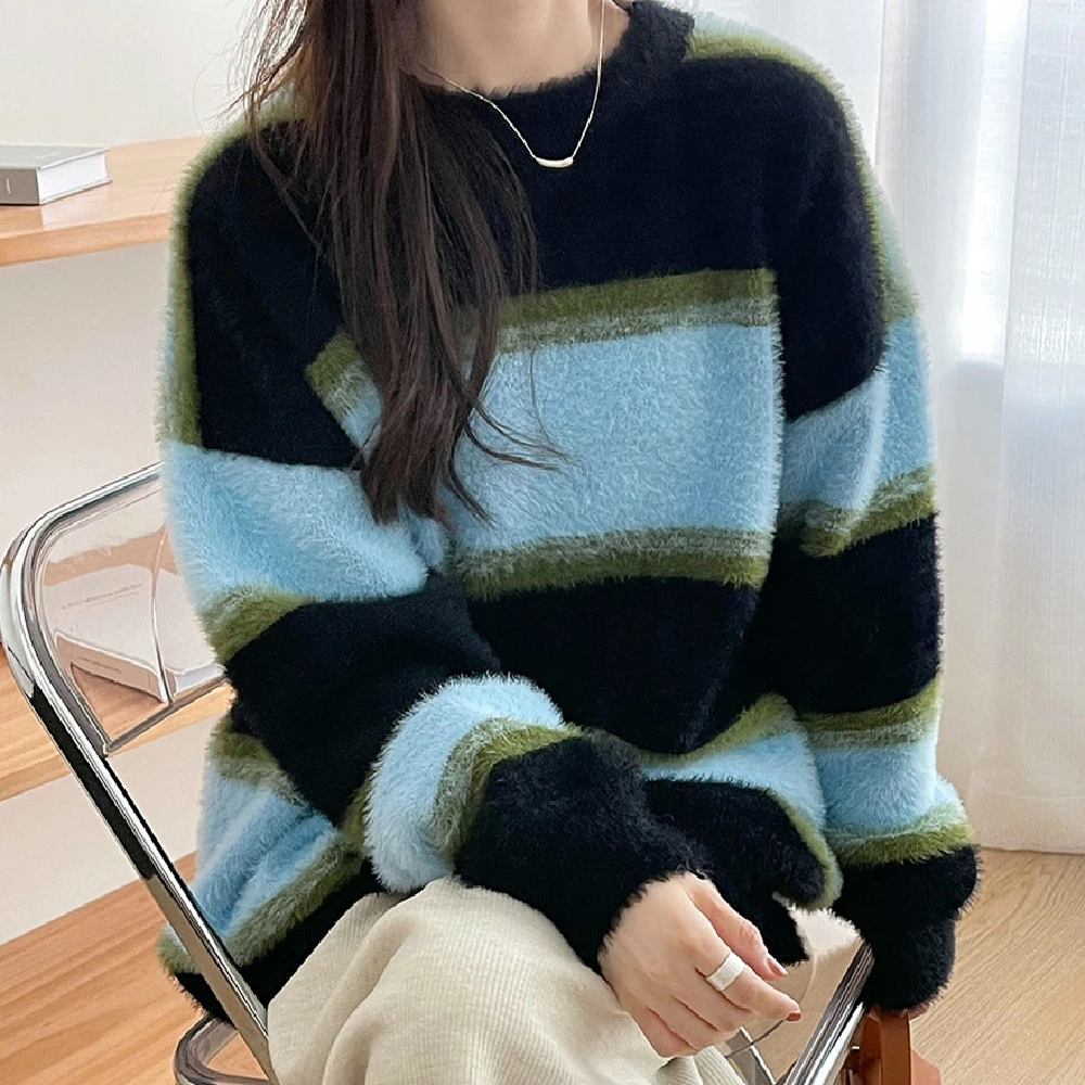 Women's Fashion Contrast Color Knitted Sweater