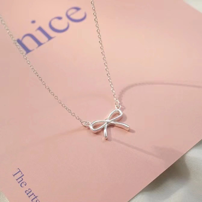 S925 Sterling Silver Bow Pendant Necklace For Women