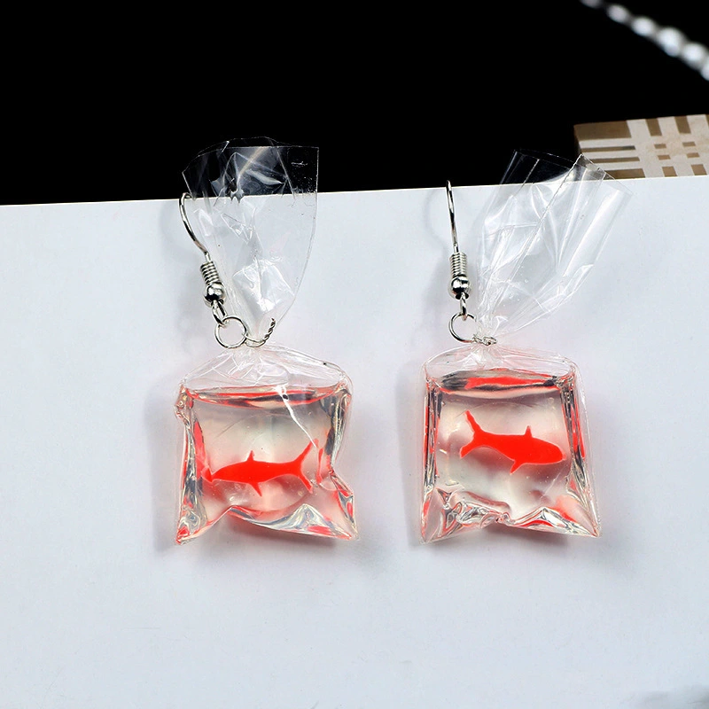 Cartoon Creative Japanese Personality Transparent Water Bag Goldfish Earrings