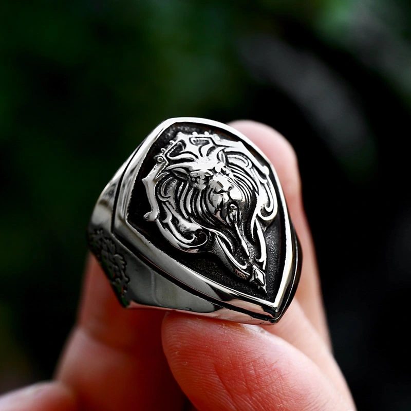 Stainless Steel Lion's Head Ring European And American Retro Animal