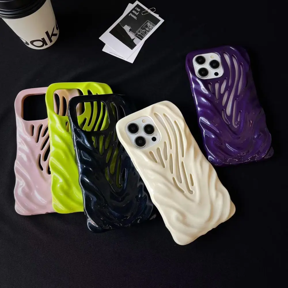 Solid Color Three-dimensional Heat Dissipation Hollow Wave Pattern Phone Case