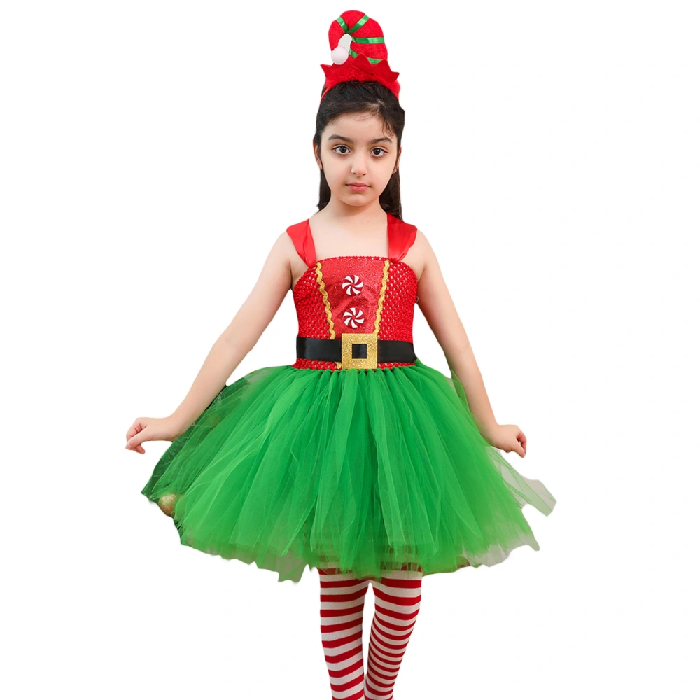 Christmas Elf Costume for Girls Deluxe Tutu Dress Stockings Headband