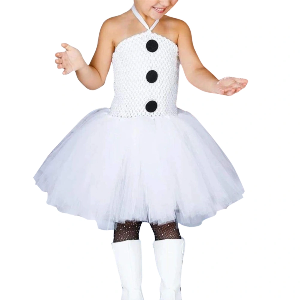 Toddler Girl Snowman Costume Cute Sleeveless Button Front Tulle Dress