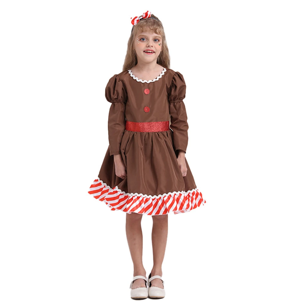 Girl Gingerbread Man Costume, Long Sleeve A-line Dress + Headband 