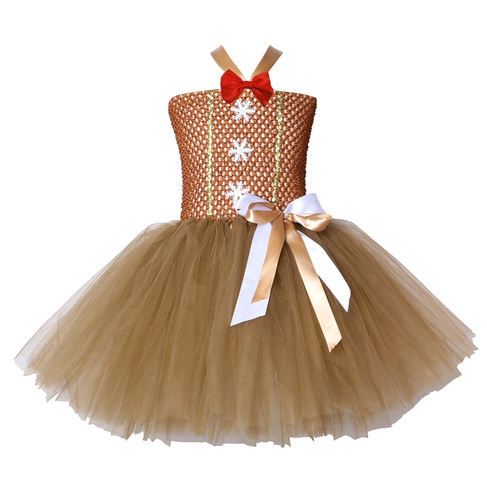 Girl Gingerbread Man Costume, Sleeveless Tulle Patchwork A-Line Dress