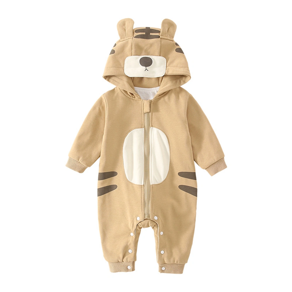 Baby Boys Girls Khaki Long Sleeve Cartoon Tiger Zip Up Hooded Jumpsuit