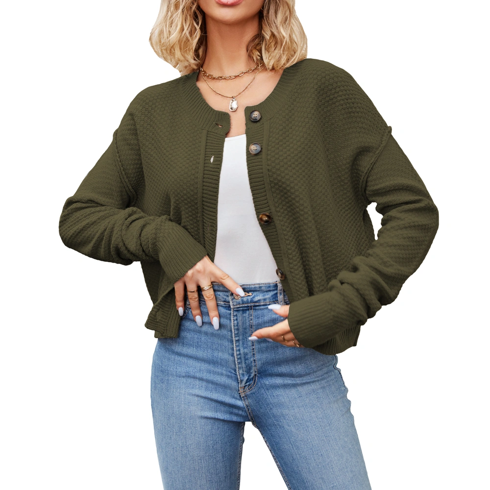 Women's Button Down Sweater Long Sleeve Solid Color Short Cardigan