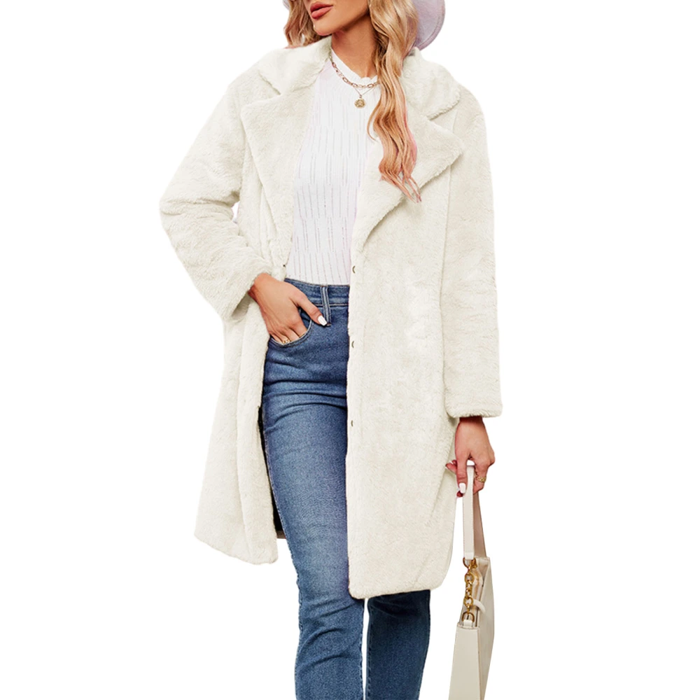 Women's Faux Fur Coat Suit Jacket Lapel Buttons Long Sleeve Coats