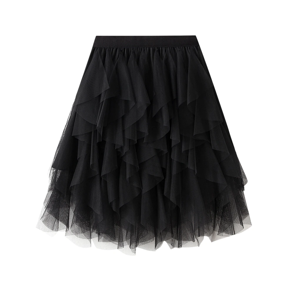 Women Tulle Tutu Skirt Solid Color Layered Mesh Fairy A-Line Skirt