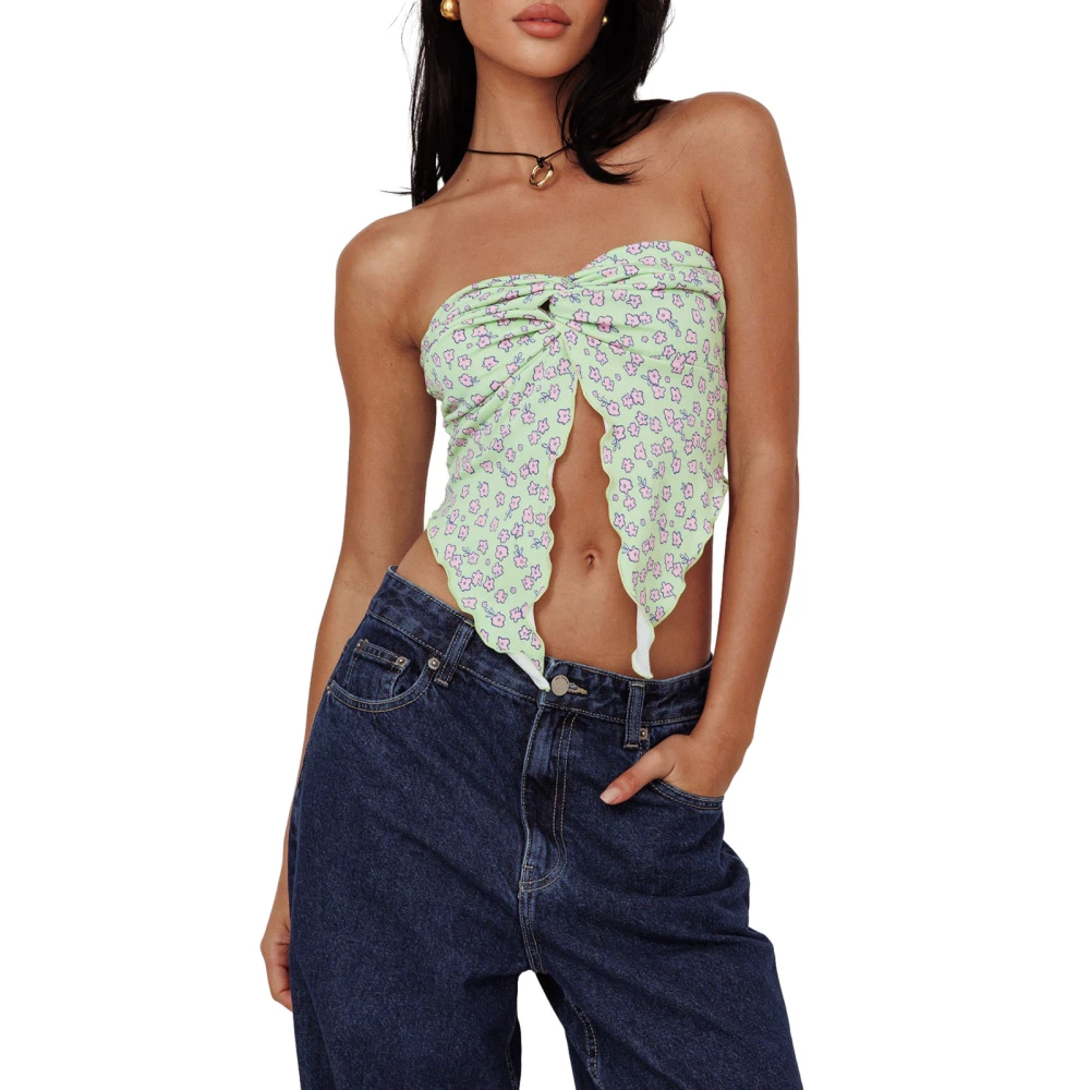 Women's Tube Tops Strapless Floral Print Twist Front Bandeau Tops