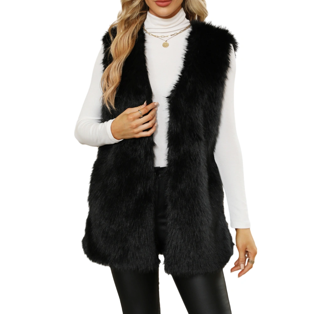 Women Winter Vest, Sleeveless Button Closure Solid Warm Furry Outwear