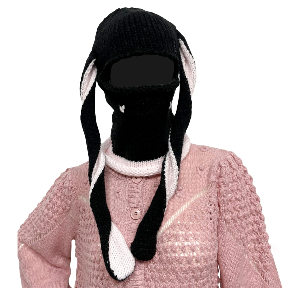 Women Bunny Balaclava Winter Knit Beanie Cap Bunny Face Covering