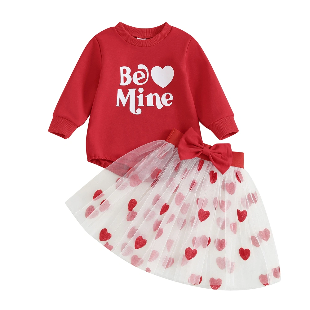 Baby Girls 2-piece Outfit, Letters Print Romper with Heart Tulle Skirt