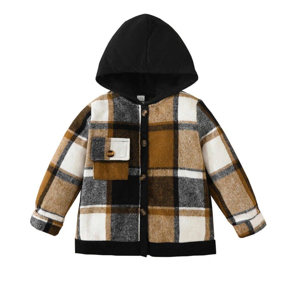 Kids Plaid Jacket, Long Sleeve Hooded Button-down Outwear with Pocket