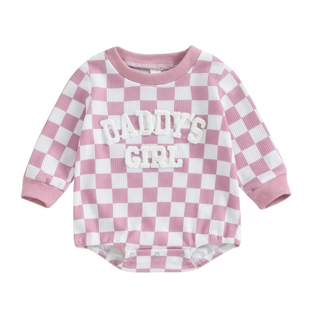 Baby Girls Sweatshirt Romper Checkerboard Letter Print Jumpsuits