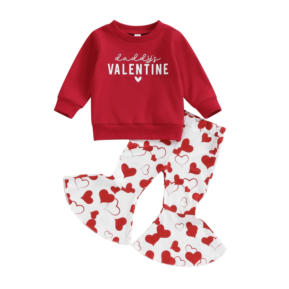 Toddler Girl Long Sleeve Letter Print Sweatshirt Heart Print Pants Set