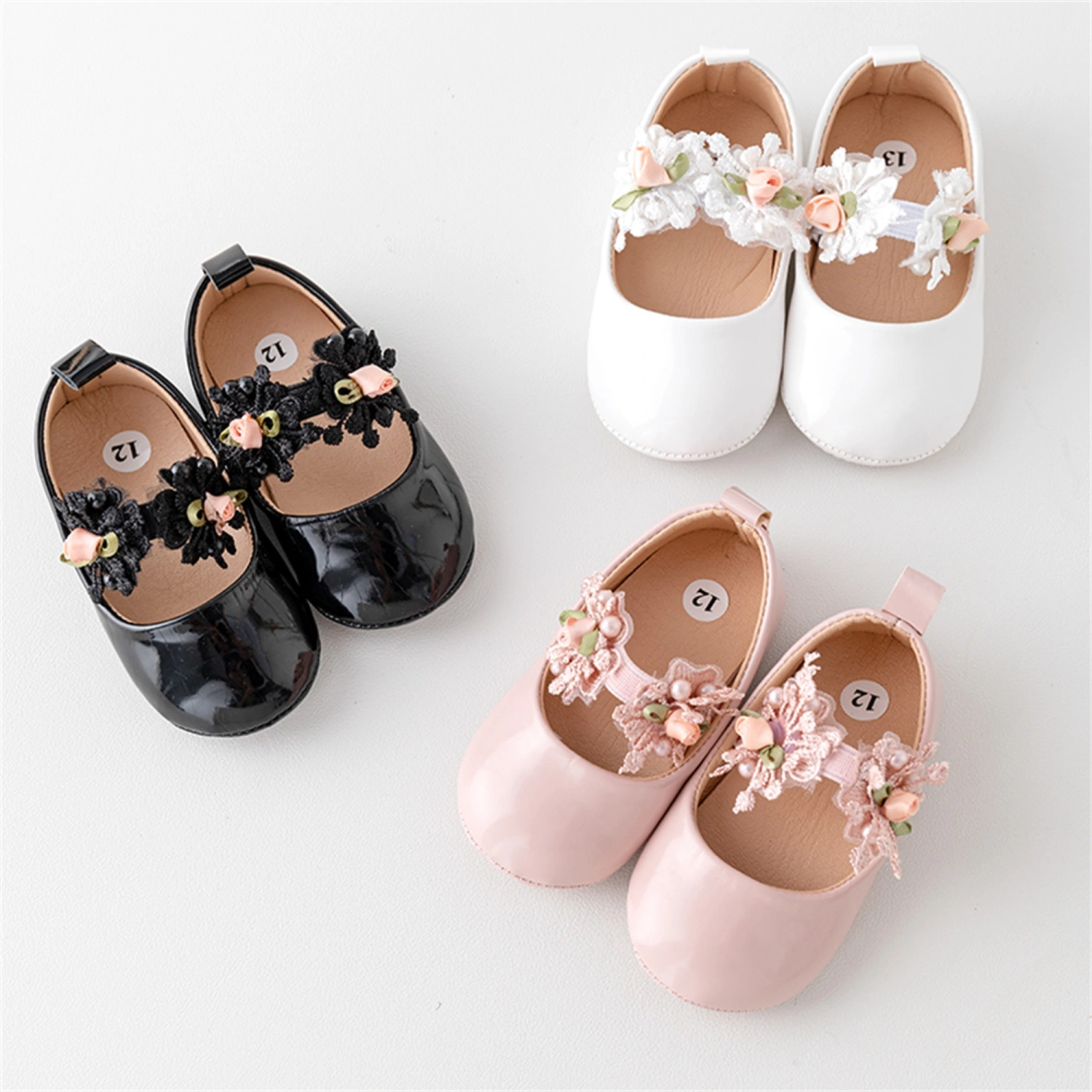 Baby Girl Premium PU Flats Infant Flower First Walker Crib Shoes