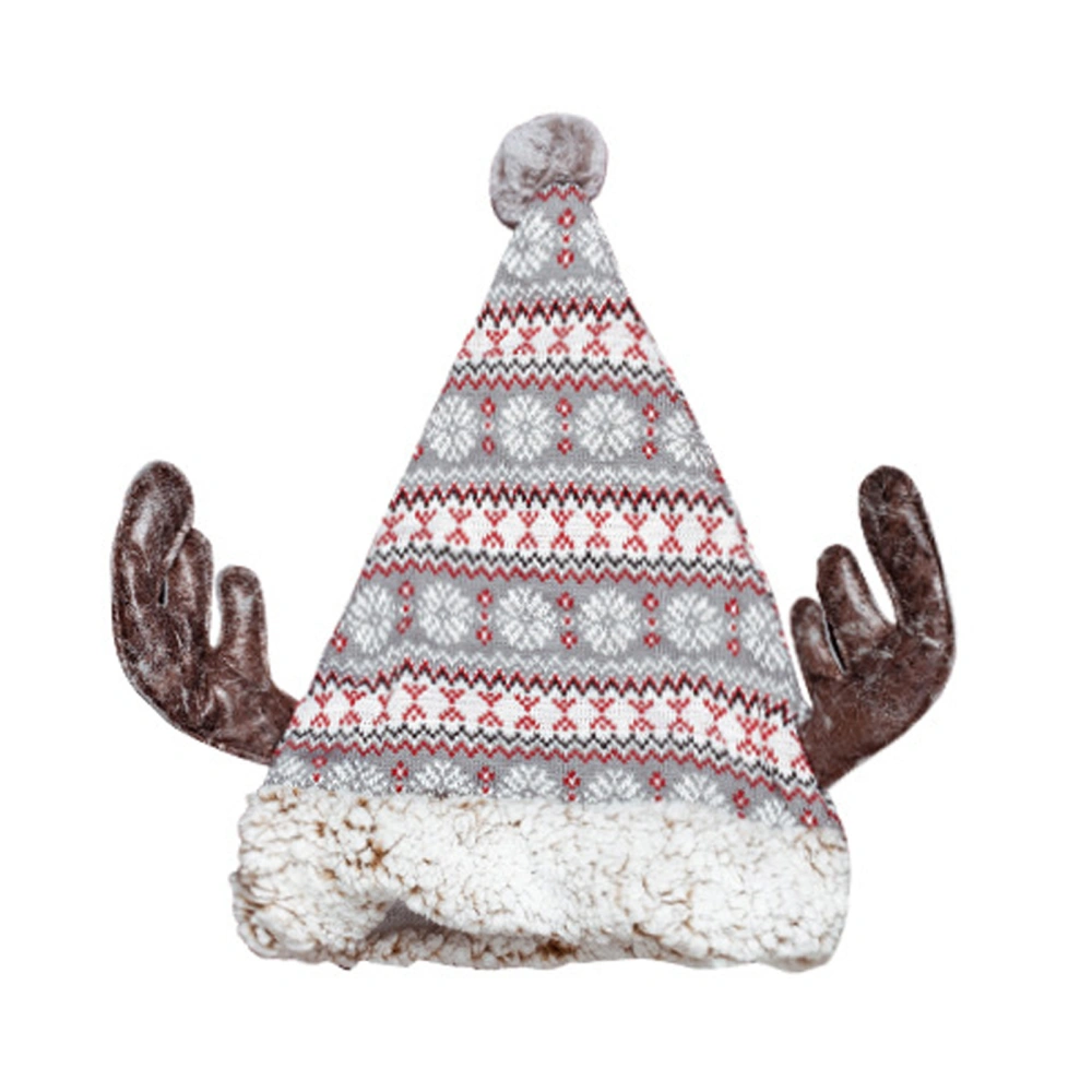 Christmas Antler Hat, Furry Patchwork Winter Party Knitted Hat