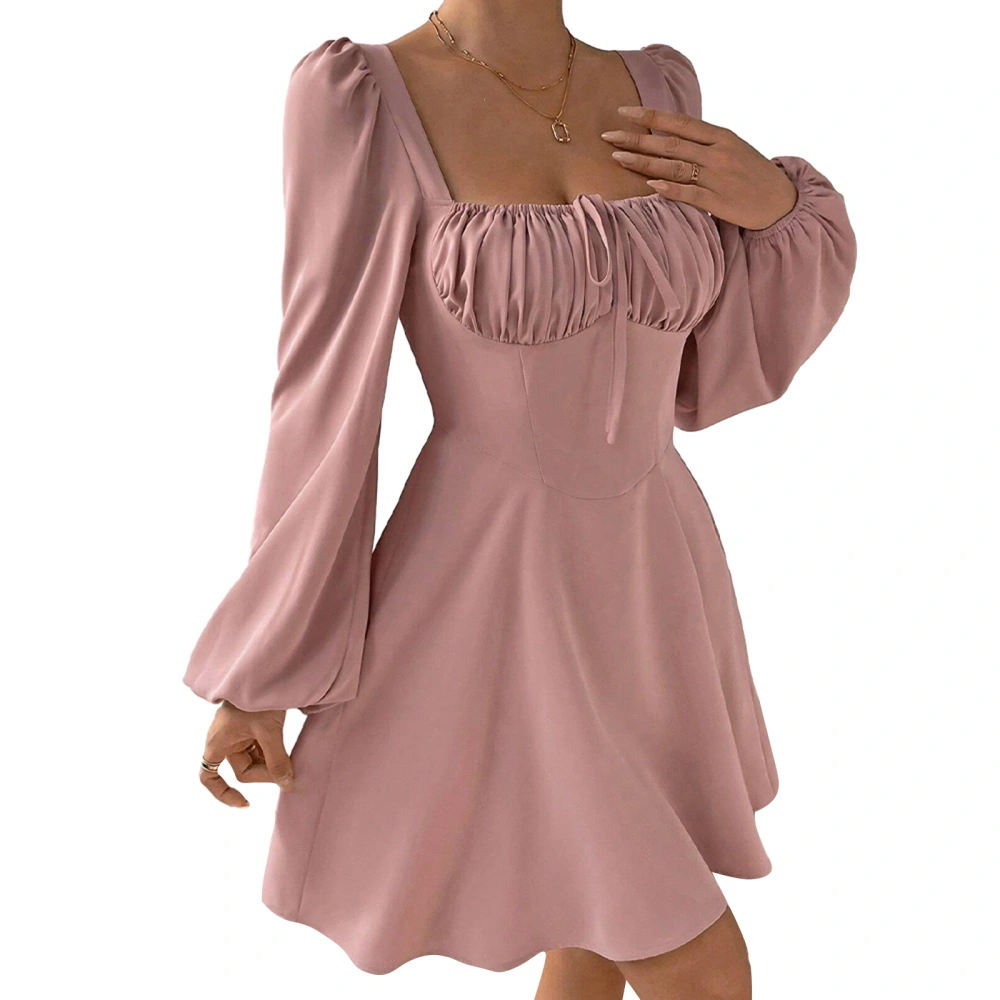 Women's Mini A-Line Dress Long Puff Sleeve Ruched Bust Flowy Dress