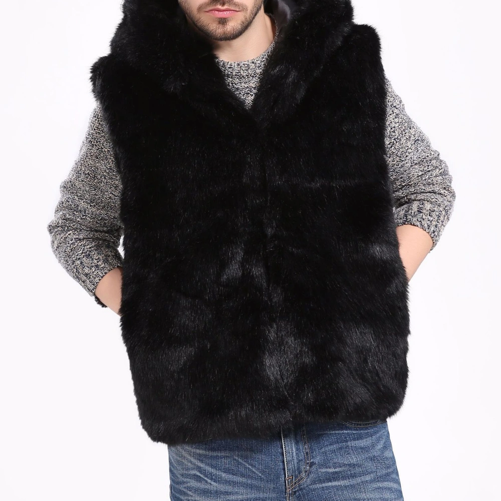 Men's Luxury Faux Fur Vest Hooded Sleeveless Waistcoat Jacket