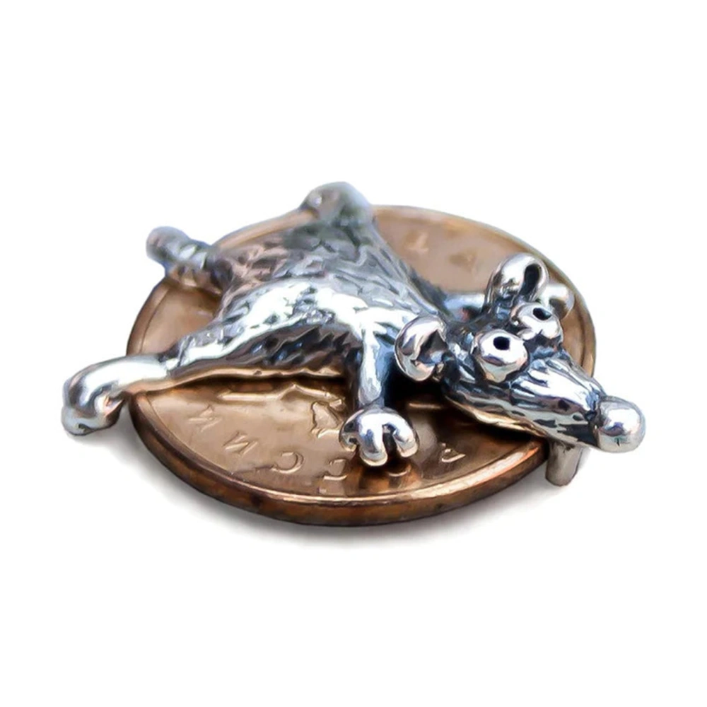 Money Amulet Vintage Mouse Rat on Coin Ornament Metal Purse Charm