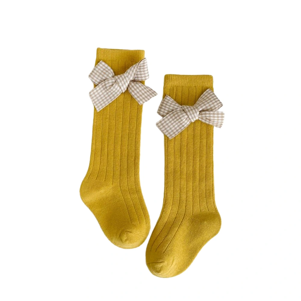 Baby Girl Knee High Socks Soft Long Socks Stockings with Plaid Bows