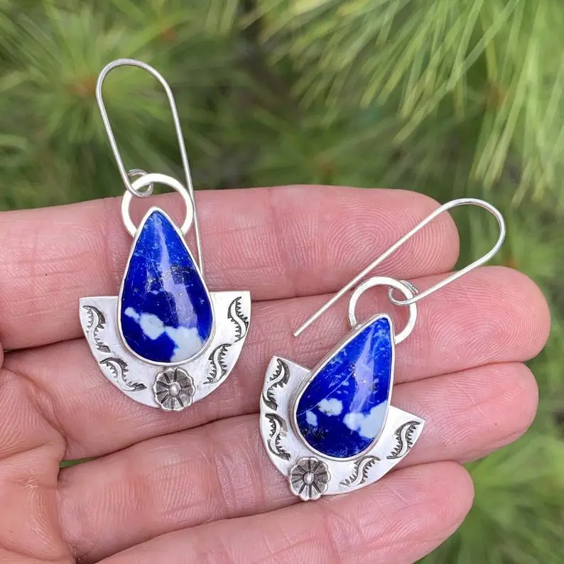 Lapis lazuli earrings Bohemian earrings retro sapphire earrings