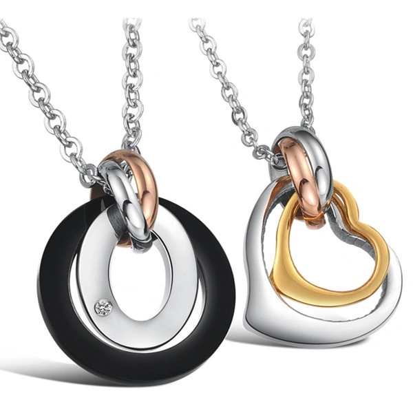 Fashion Wholesale Jewelry 2PCS Stainless Steel Unique Heart Pendant For Lovers Infinity Love Charm Necklace Set With 2PCS Chain,Couples Jewelry Love & Romance Gifts