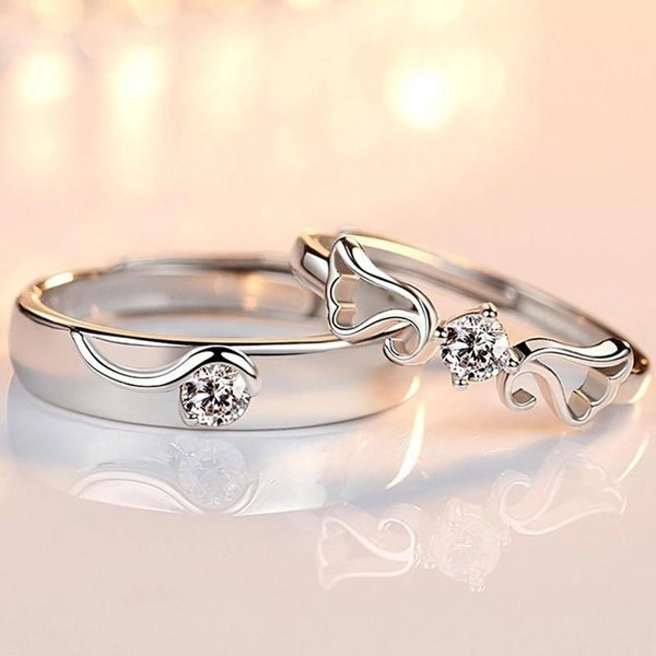 1 Pair Mens Womens Endless Love Rings Adjustable Ring CZ Wing Wedding Ring Promise Ring Happy Couples Ring