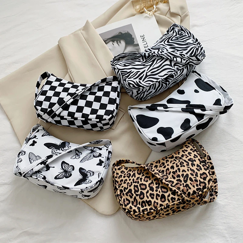 Animal Pattern Print Canvas Shoulder Underarm Bag Vintage Ladies Small Purse Handbags Casual All-match Fashion Women Square Bags