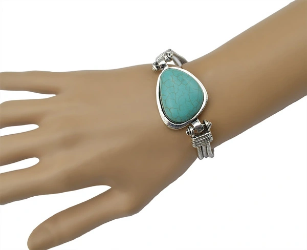 Women's Vintage Retro Tibetan Silver Geometric Turquoise Stone Bracelets& Bangles Jewelry For Women