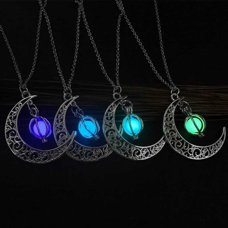 Moon Glowing Necklace Turquoise Charm Jewelry Silver Plated Necklace Pendant Luminous Necklace Gift