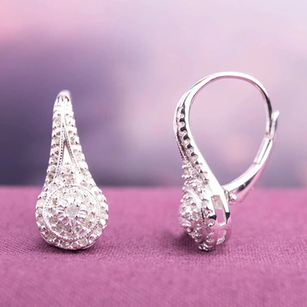 Women Elegant 925 Sterling Silver Paved Round Cut Diamond Hoop Huggies Earrings Party Daily Engagement Birthday Gifts Jewelry