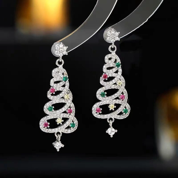 Christmas Tree Zircon Ear Stud Earrings Drop Women Jewlery Gift