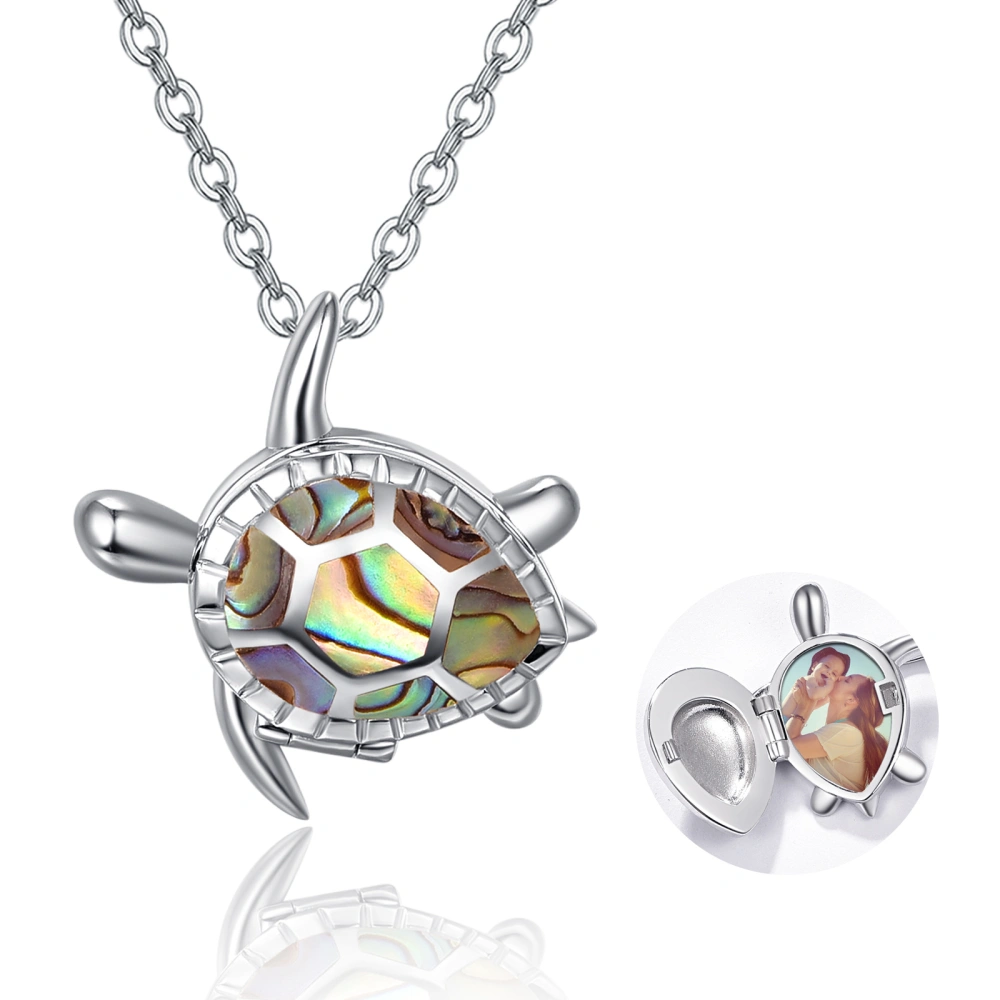 Silver Sea Turtle Locket Picture Photo Locket Abalone Shell Necklace For Women