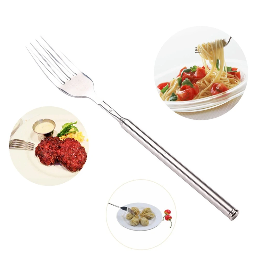 Stainless Steel BBQ Dinner Fruit Dessert Long Cutlery Forks Telescopic Extendable Fork Kitchen Tool