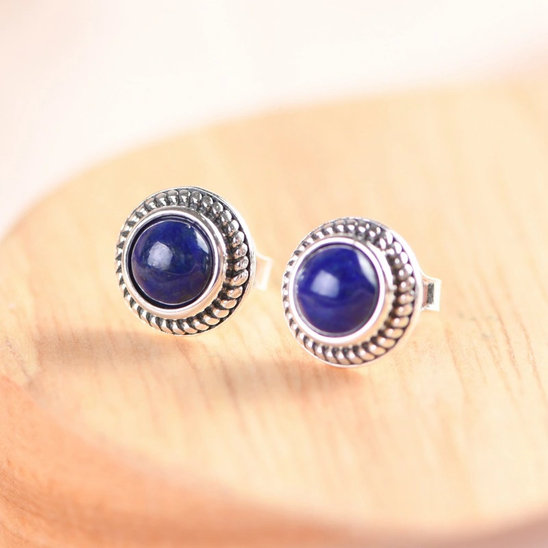 Women's Silver Stud Earrings With Lapis Lazuli