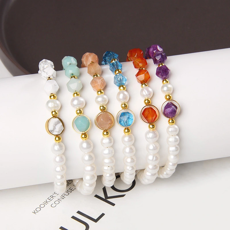 Natural Agate Handmade Pearl Women's Alloy Bracelet