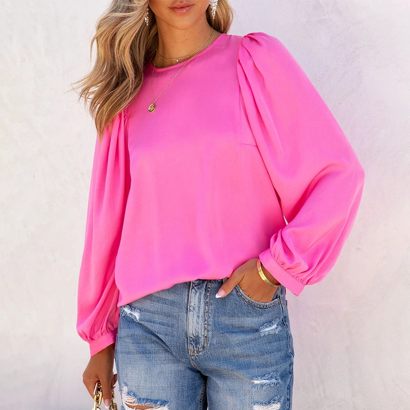 Long-sleeved Leisure Simple Solid Color Chiffon Shirt