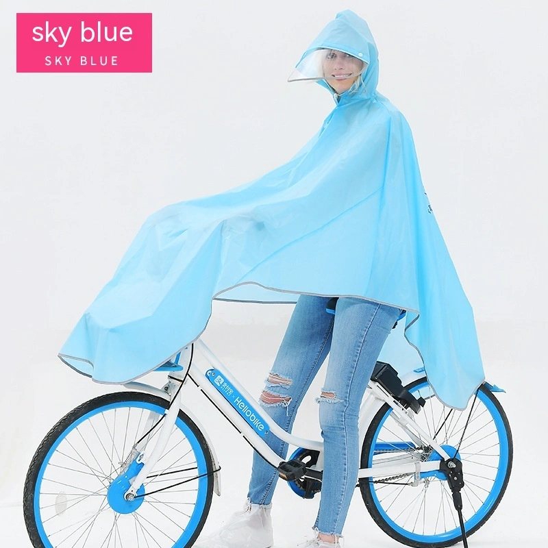 Fabric Double Brim Thickened Night Reflective Covered Bicycle Raincoat