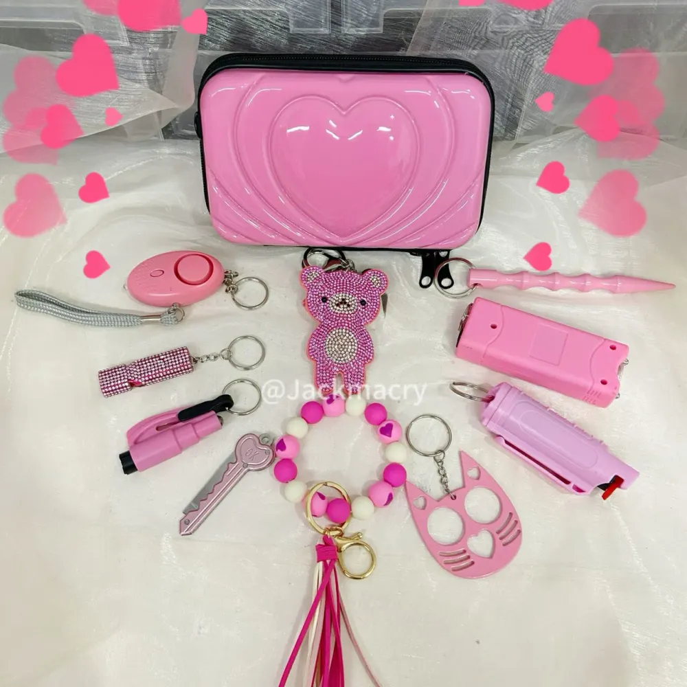 10 Pcs Keychain Set-Pink Bear Set